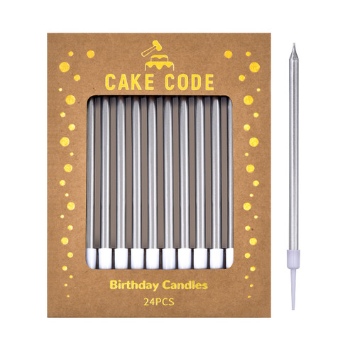 CAKE CODE 24-Count Silver Long Thin Birthday Candles, Cake Candles, Birthday Parties, Wedding Decorations, Party Candles