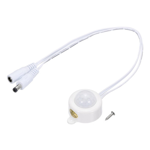 MECCANIXITY DC 5V-24V 5A PIR Motion Activated Sensor Switch with DC Coupler Cable for Kitchen Cabinet LED Strip Light, with Light Sensor White