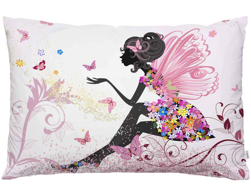 EKOBLA Throw Pillow Cover Flower Fairy Beautiful Butterfly Girl with Pink Wings Elves Wild Floral Leaves Decor Lumbar Pillow Case Cushion for Sofa Couch Bed Standard Queen Size 20x30 Inch