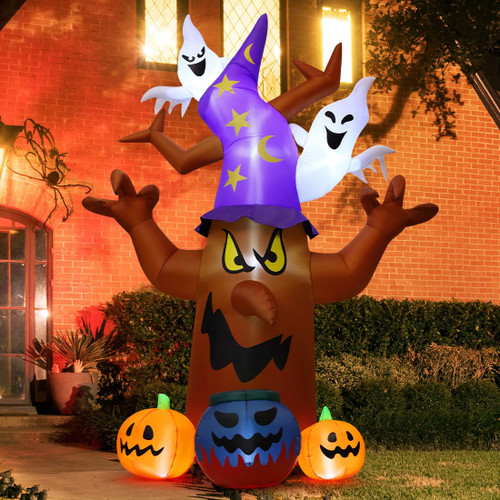 COMIN 10 FT Halloween Inflatables Tree with Pumpkin Ghost Outdoor Decorations Blow Up Yard with Built-in LEDs for Indoor Party Garden Lawn Decor