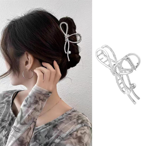 Silver Hair Clips Metal Hair Claw Clips French Pearl Tip Hair Accessories Silver Bow for Thick Hair for Women Elegant Hair Barrettes Hair Decorations Line Bowknot Hairpin Banana Clips 1PCS Silver Hair Clips Metal Hair Claw Clips French Pearl Tip Hair Accessories Silver Bow for Thick Hair for Women Elegant Hair Barrettes Hair Decorations Line Bowknot Hairpin Banana Clips 1PCS