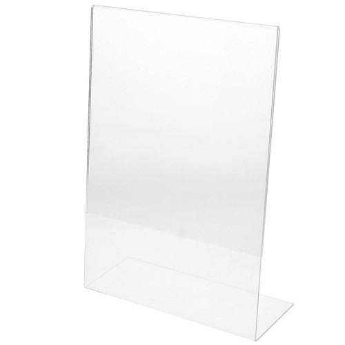 Toddmomy 1pcs Acrylic Sign Holder Vertical,Clear Slanted Sign Holder Plastic Picture Frame Flyer Document Holder Display Stand for Office Desktop