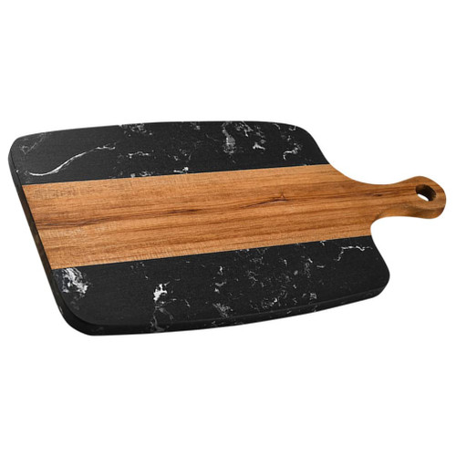 CALLARON Wood and Marble Cutting Board Charcuterie Boards Kitchen Chopping Board with Handle Bread Serving Board Fruit Serving Platter for Kitchen for Bread Cheese Black