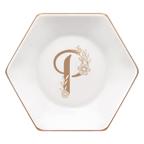 Jewelry Tray Ring Dish P Initial Gifts for Her Monogram Ring Dish Holder Personalized Trinket Tray Letter Birthday Wedding Engagement Ceramic Jewelry Dish for Bride Bridesmaids Friends Mom Present
