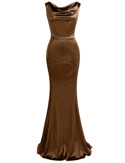 MUXXN Women's Vintage Cocktail Sleeveless Wedding Guest Crew Neck Solid Party Evening Long Maxi Dresses Brown L MUXXN Women's Vintage Cocktail Sleeveless Wedding Guest Crew Neck Solid Party Evening Long Maxi Dresses Brown L