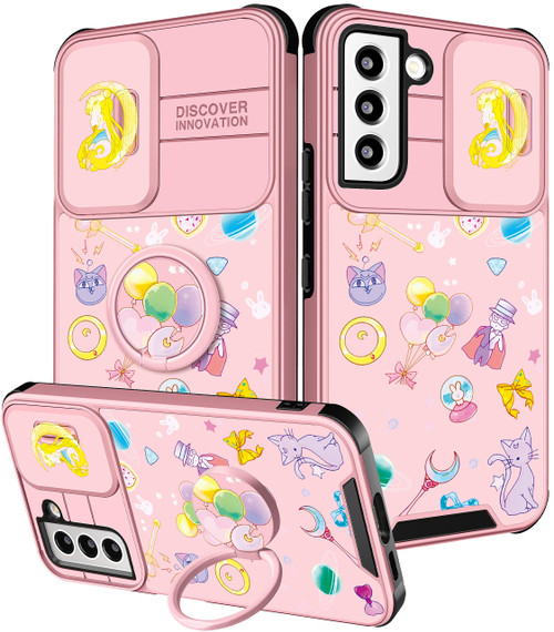 oqpa for Samsung Galaxy S22 Case Cute Cartoon S22 5g Case for Women Girly Girl Kawaii Funny Unique Cover Cases with Camera Cover+Ring Holder for Galaxy S22, Moon Cat