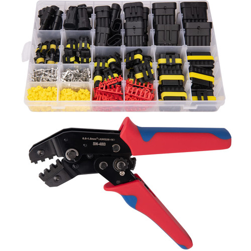 708Pcs Waterproof Electrical Wire Connector Terminals Plug Kit 1/2/3/4/5/6 Male&Female Pin Automotive Wire Connectors Kit with Weather Pack Crimp Tool
