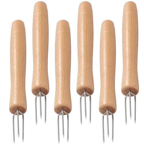 Corn Holders Set of 6 Stainless Steel Corn on The Cob Holders with Wooden Handle Corn Holders for Corn on The Cob Long Handle Sweetcorn Holders Cob Skewers Corn Forks (6 PCS)