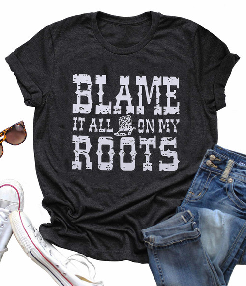 Country Music Shirt Womens Blame It All On My Roots Shirt Western Rodeo Shirts Country Concert Graphic Tees Vacation Tops Deep Grey Country Music Shirt Womens Blame It All On My Roots Shirt Western Rodeo Shirts Country Concert Graphic Tees Vacation Tops Deep Grey