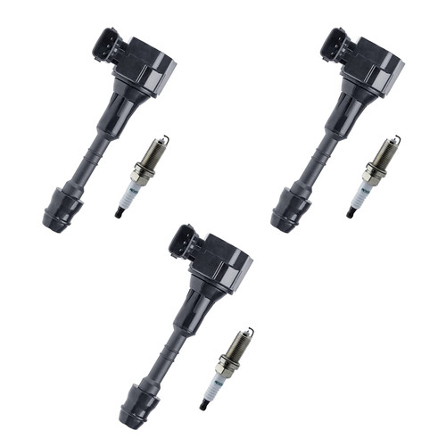 QIRUIMY 22448-8J11C Ignition Coil Pack with Spark Plugs - Set of 3 - Replaces UF349, 22448-8J111, 22401-ED71B - Compatible with Nissan, Infiniti, and Suzuki - Fits Pathfinder VQ35DE VQ40 3.5L Engines