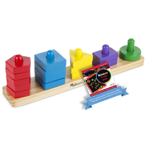 Melissa & Doug Stack and Sort Board: 15-Piece Wooden Educational Toy Set Bundle with 1 Theme Compatible M&D Scratch Fun Mini-Pad (00379)