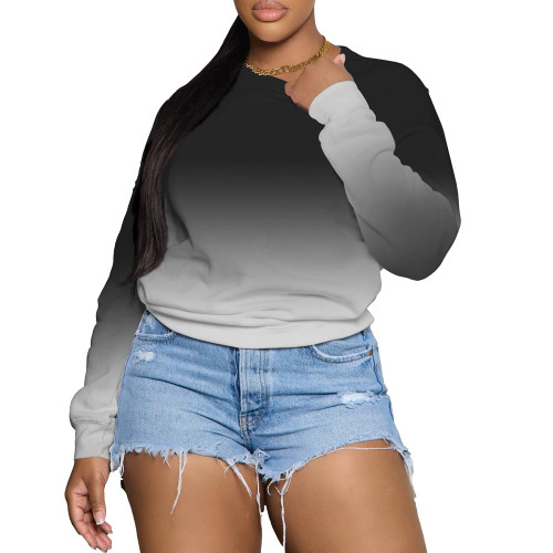 Nimsruc Women Crewneck Sweatshirts Long Sleeve Casual Oversized Sweatshirt Trendy Hoodies Pullover Loose Fit Fall Tops Black Gradient L