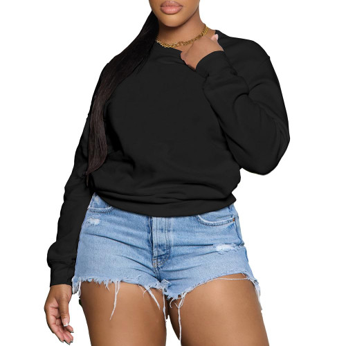 Nimsruc Women Crewneck Sweatshirts Long Sleeve Casual Oversized Sweatshirt Trendy Hoodies Pullover Loose Fit Fall Tops Black L