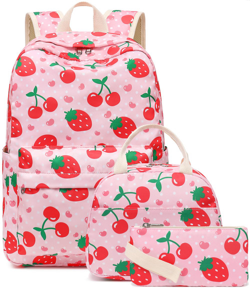 BTOOP Girls School Backpack Set Strawberry Schoolbag Laptop Bookbag Insulated Lunch Tote Bag Purse Teens Kids