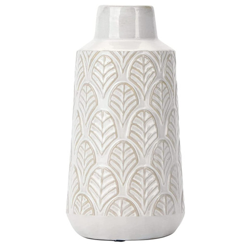 LiteViso 8 Inch Ceramic White Vases, Modern Rustic Vases, Farmhouse Distressed Decorative Flower Vases, Beige White Finish Boho Vases for Home Decor, Pampas, Living Room, Mantel, Table Decoration