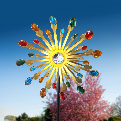 TOSISGDA Wind Spinner Outdoor Metal Wind Spinners for Yard and Garden & Patio Lawn Holiday Decor Windmills 54 Inches Wind Sculptures & Spinners with Garden Stake(Golden)