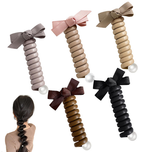 Bowknot Braided Telephone Wire Hair Bands, Spiral Hair Ties Phone Cord, Phone Cord Straight Spiral Hair Ties, Waterproof High Elastic Rubber, Ponytail Holder Accessories for Women & Girl - 5 Pack Bowknot Braided Telephone Wire Hair Bands, Spiral Hair Ties Phone Cord, Phone Cord Straight Spiral Hair Ties, Waterproof High Elastic Rubber, Ponytail Holder Accessories for Women & Girl - 5 Pack
