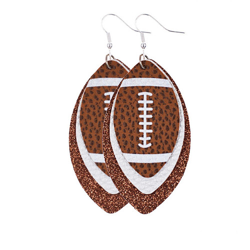 Colorful Layered Football Dangle Earrings Glitter Sports Lover Leather Earrings for Women Girls Jewelry(A)