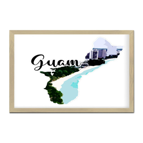 Guam Wood Framed Wall Decor Sign Primitive Decor Personalized Skyline Picture City Painting Signs Motivational Wooden Signs for Laundry Table Cabin 8x12in