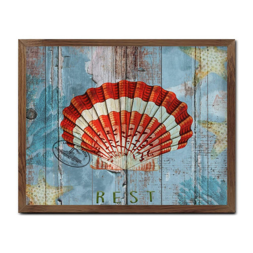 Inspirational Framed Wooden Sign Nautical Beach Ocean Theme Shells Family Wall Art Decor for Mantel Vintage Antique Wood Plank Hanging Sign Coral Sea Fish Turtles Nursery Wall Decor Sign Gift 16x20