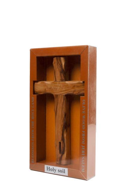 Handmade Olive Wood Carved Dented Ridged Cross with Holy Soil from Holy Land Jerusalem Blessed Christian Souvenir Gift Decor Ornament Bible 6"