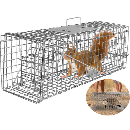 KOCASO Live Animal Trap Cage, Foldable Heavy Duty Humane Rat Trap for Indoor and Outdoor, Large Metal Mouse Trap for Squirrel Gopher Chipmunk Mice Raccoon, Easy to Catch and Release 23"x7"x8"