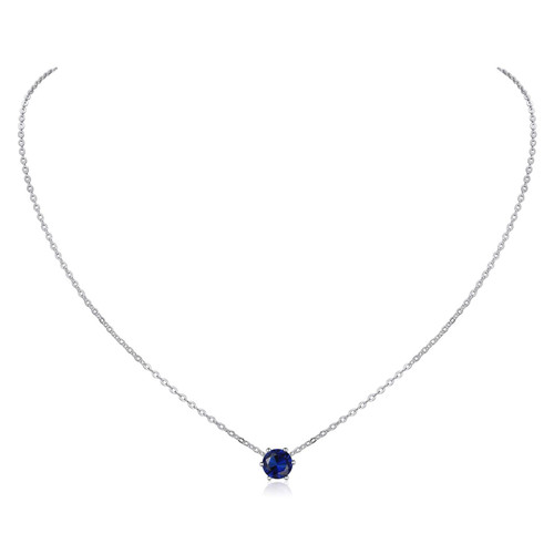 ChicSilver September Birthstone Necklace 925 Sterling Silver Round Cut Gem stone Simulated Sapphire Necklace Dainty Tiny CZ Pendant Necklace for Women Teen ChicSilver September Birthstone Necklace 925 Sterling Silver Round Cut Gem stone Simulated Sapphire Necklace Dainty Tiny CZ Pendant Necklace for Women Teen