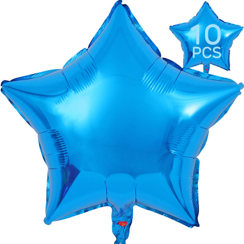 Blue Star Balloons 18 Inch, 10 Pcs Blue Star Shaped Mylar Helium Foil Metallic Balloon for Birthday Party Decorations Baby Shower Wedding Anniversary Backdrop Party Supplies