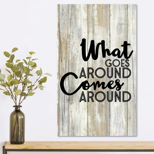 Vrurinss Wood Plaque Wall Hanging Sign Bible Verse What Goes Around Comes Around Decoration Wall Art Hanging Sign Motivational Garden Signs for Bedroom Living Room Office Home Wall Decor 6x10 Inch