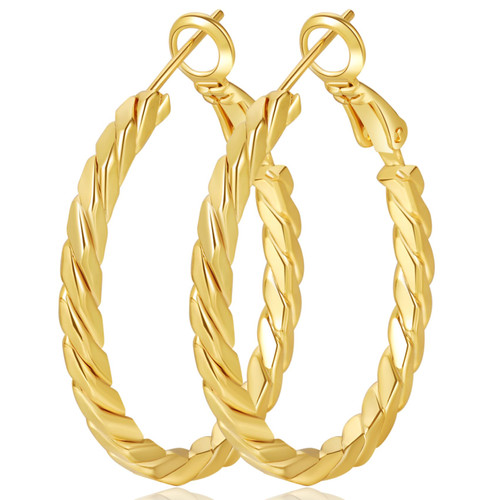 Gold Hoop Earrings for Women 14k Gold Hoop Earrings Lightweight Large Gold Hoops Big Hoop Earrings for Women Hypoallergenic Gold Hoops Earrings for Women 30mm LOUMILEO