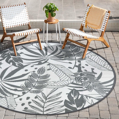 Anidaroel Round Outdoor Rugs 6' for Patio Clearance, Waterproof Reversible Tropical Plastic Straw Patio Rug, Outdoor Area Rug Floor Mat for RV Camping, Porch, Pool Deck, Balcony, Picnic