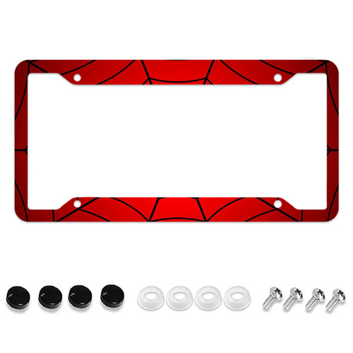 LOVEJIA Spider Web License Plate Frame, Cool License Plate Frames Red Funny Car Plate Frame Holder Cover for Women Men with 4 Holes (LJC-30)
