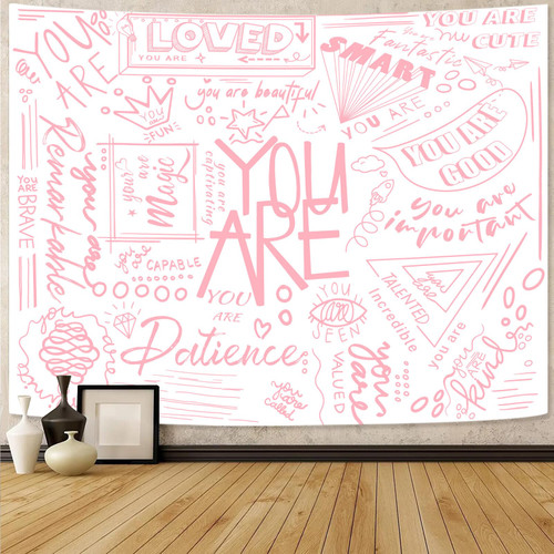 Fungarth Quote You Are Tapestry White Pink Classroom Kids Tapestries Wall Hanging Inspirational Positive Saying Aesthetic Tapestry for Bedroom Living Room Dorm (White1, 48" x 36") Fungarth Quote You Are Tapestry White Pink Classroom Kids Tapestries Wall Hanging Inspirational Positive Saying Aesthetic Tapestry for Bedroom Living Room Dorm (White1, 48" x 36")