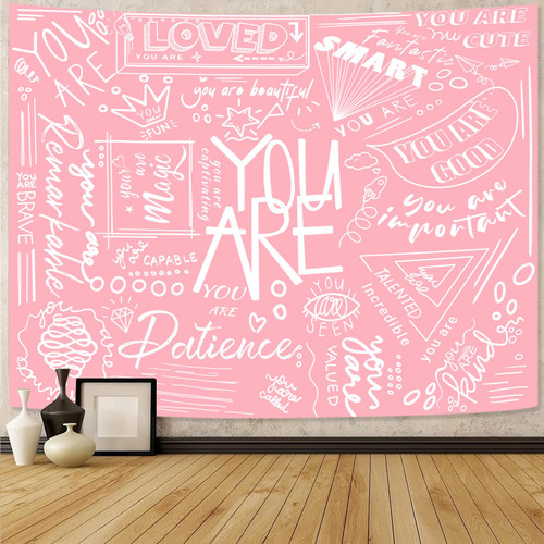 Fungarth Quote You Are Tapestry Pink Classroom Kids Tapestries Wall Hanging Inspirational Positive Saying Aesthetic Tapestry for Bedroom Living Room Dorm (Pink, 80" x 60") Fungarth Quote You Are Tapestry Pink Classroom Kids Tapestries Wall Hanging Inspirational Positive Saying Aesthetic Tapestry for Bedroom Living Room Dorm (Pink, 80" x 60")