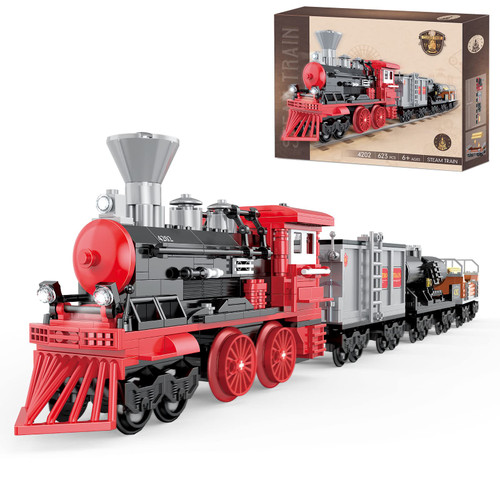 BRICK STORY City Freight Train Building Set, Retro Cargo Train Model, Classic Steam Train Building Blocks Toys, Creative Gift Train for Boys Kids Aged 8-14, 623 Pieces