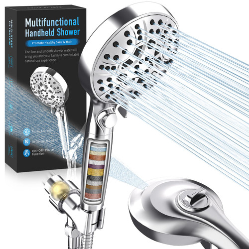 JONKEAN Handheld Water Softener Shower Head with Filter for Hard Water, Detachable Powerful Hand Held Shower Heads High Pressure, Pause Filtering Shower Head to Remove Chlorine and Fluoride (Chrome)