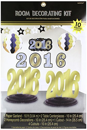 Amscan 2016 Graduation Theme Party Room Decorating Kit (10 Piece), 15.5" X 10.6", Black/Silver/Gold