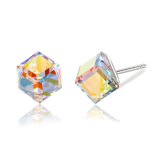 Cube Austrian Crystal Drop Stud Earrings for Women Fashion S925 Sterling Silver Hypoallergenic Jewelry (Aurora Boreali) Cube Austrian Crystal Drop Stud Earrings for Women Fashion S925 Sterling Silver Hypoallergenic Jewelry (Aurora Boreali)