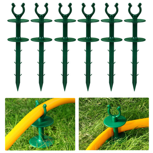 2 In 1 Garden Hose Guide, Universal 10 Inch Hose Guide Stakes With Barbs, Water Sprinkler Hose Guide Support Spike To Keep Hose off Lawn For Yard Lawn Garden Flower Beds Plant Saver Tool (6, Green)