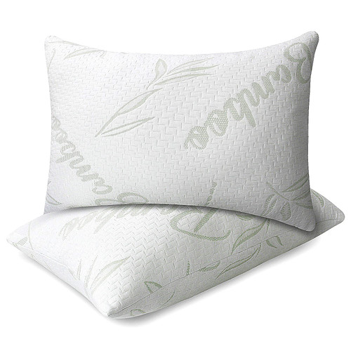JJDANFILL Bamboo Piilow Queen Size, Shredded Memory Foam Adjustable Pillows, Firm Pillow for Sleeping, Bed Pillow for Side Back Stomach Sleepers with a Washable Breathable Bamboo Cover 20x30