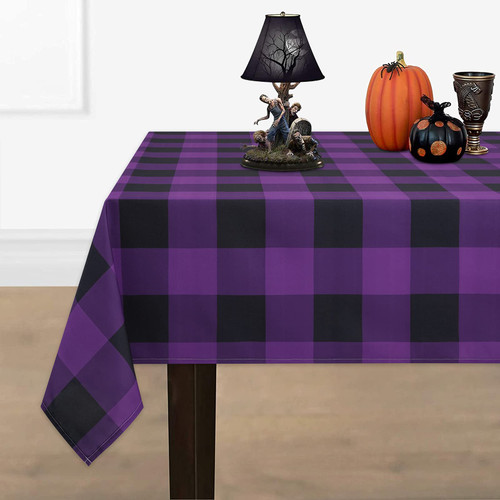 Halloween Tablecloth, Buffalo Plaid Purple and Black Table Cloth, Checkered Waterproof Tablecloths, Spillproof Tablecover for Dinner Party Decoration, Rectangle 60 x 120 Inch