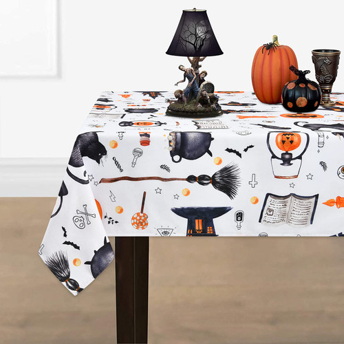 Halloween Tablecloth, Pumpkin and Haunted House Table Cloth, Black Cat Waterproof Tablecloths, Spillproof Tablecover for Dinner Party Decoration, Rectangle 60 x 84 Inch