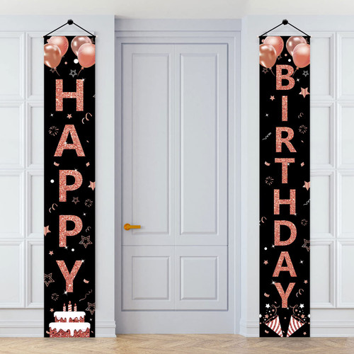 Rose Gold Happy Birthday Door Banner Decorations for Girls Women, Happy Birthday Porch Sign Party Supplies, 16th 21st 30th 40th 50th 60th Birthday for Indoor Outdoor