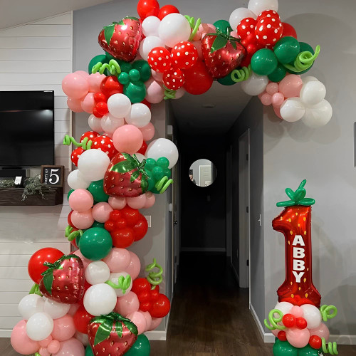 Strawberry Balloons Arch Kit 140pcs Strawberry Birthday Party Decorations Pink Green and Strawberry Balloon for Baby Shower Sweet Berry First Birthday Decoration Strawberry Balloons Arch Kit 140pcs Strawberry Birthday Party Decorations Pink Green and Strawberry Balloon for Baby Shower Sweet Berry First Birthday Decoration