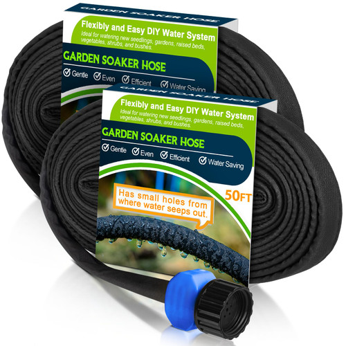 LAVEVE Soaker Hoses for Garden 100 FT (50 FT x 2Pack), Heavy Duty Drip Irrigation Save 80% Water Leakproof Double Layer Sprinkler Black Water Hose for Watering System Beds Vegetable