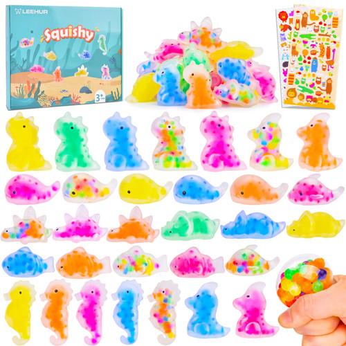 LEEHUR 48 PCS Mochi Squishy Toys for Kids Party Favors Adults Fidget Toys, Mini Stress Relief Squishies Squeeze Toys with Water Beads for Classroom Prizes Party Favors Goodie Bags Stuffers for Kids