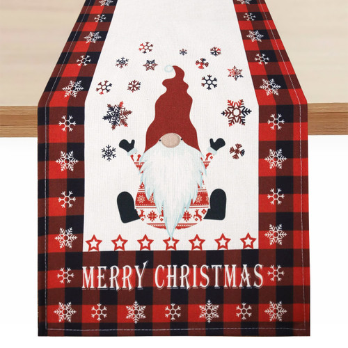 Christmas Runner for Table Runners 72 Inches Long, Gnome Buffalo Plaid Red Xmas Table Decor Winter Holiday Table Runner (Gnomes/Elk Table Runner, 13" x 72")