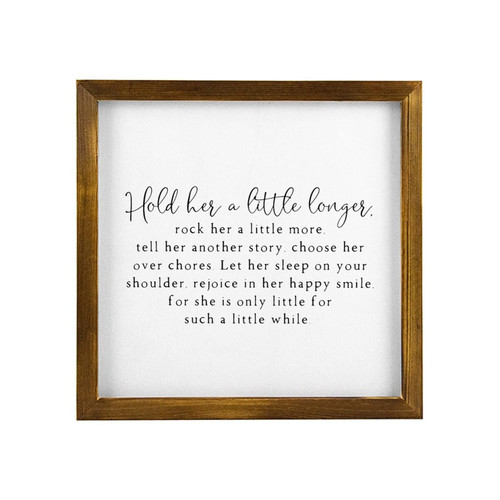 Alioyoit Rustic Framed Wooden Sign with Quote Hold Her a Little Longer Vintage Wood Sign with Wooden Frame Distressed Look Wall Hanging Art Plaque Home Decor Sign Wall Decoration Wooden Art
