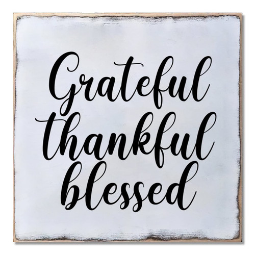 Alioyoit Shabby Chic Wooden Sign with Bible Verse Saying Grateful Thankful Blessed Farmhouse Rustic Rural Wood Sign Plaque Wall Hanging Decor Wall Art Vintage Home Decor