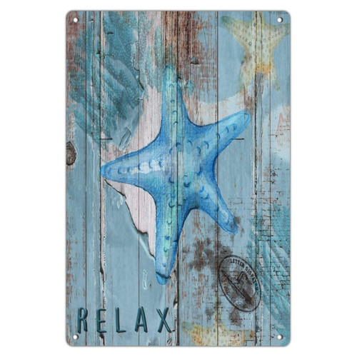Custom Metal Sign Nautical Beach Ocean Theme Underwater Starfish Wall Decorations Tin Signs for Restaurants Garden Bathroom Coastal Tropical Theme Picture Art Poster Gift for Dining Room 12x18in